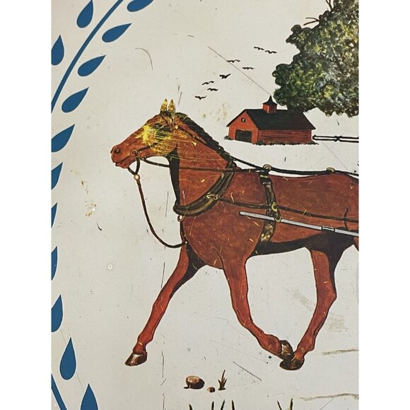 2 Vintage Tin Serving Trays With Amish Horse & Buggy Design Pennsylvania Dutch - Picture 6 of 11